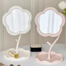 Espelho de Mesa Decorativo Formato Flor Porta Joia Ganchinho 19x10cm