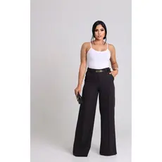 Calça pantalona de cintura alta em alfaiataria