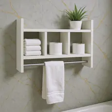 Nicho Porta Toalha e Papel 100% MDF BRANCO TX 15mm Tubo Metal (JÁ VEM MONTADO)
