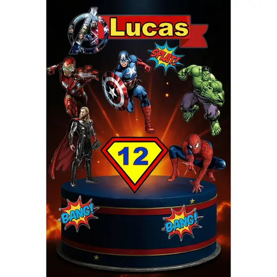 Topper Topo de Bolo Personalizado Vingadores