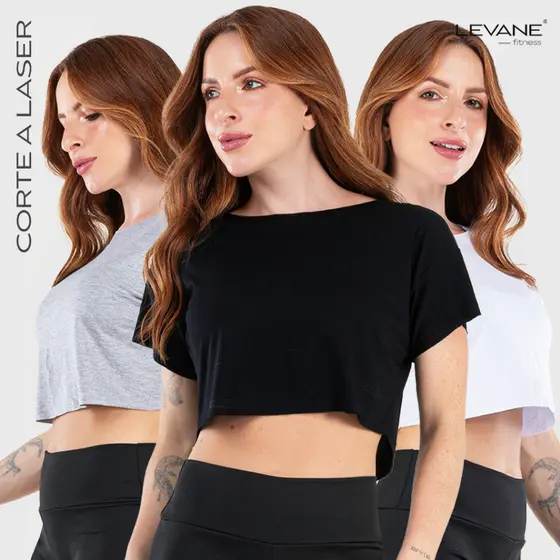 Kit 3 Cropped Feminino Fitness Academia