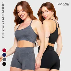 Kit 2 Conjunto Fitness Academia Feminino Fitness Top Nadador e Short Curto