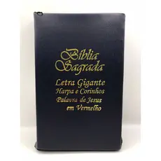 Bíblia Sagrada Tamanho Grande com Harpa Palavras de Jesus em Vermelho Zíper Capa Azul