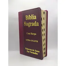 Bíblia Sagrada Tamanho Grande Com Harpa Palavras de Jesus em vermelho Faixa Vinho