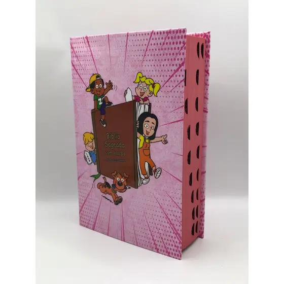 Bíblia Sagrada Tamanho Médio 12,5x19 cm Com Harpa Palavras de Jesus em Vermelho Crianças de Fé Feminina