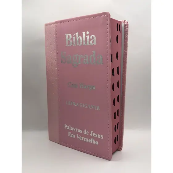 Bíblia Sagrada Tamanho Grande Com Harpa Palavras de Jesus em vermelho Faixa Rosa