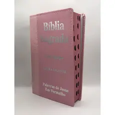 Bíblia Sagrada Tamanho Grande Com Harpa Palavras de Jesus em vermelho Faixa Rosa