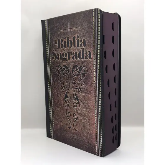Bíblia Sagrada Tamanho Grande com Harpa Palavras de Jesus em Vermelho Capa Dura Couro Marrom