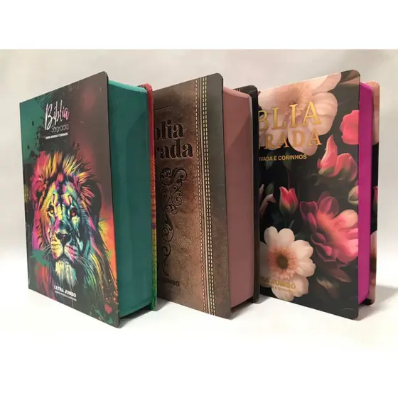 Kit 3 Bíblias Sagrada Letra Jumbo Com Harpa e Corinhos J12