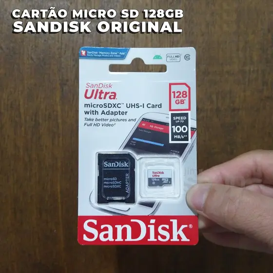 Cartão Memória Micro SD Sandisk Original 128GB Full HD 100MBs - Envio Imediato