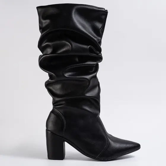BOTA PLISSADA Enrugada Bota Bico Fino Feminino Salto Alto Ultima Tendência Feminina Bota Amassada