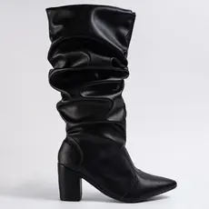 BOTA PLISSADA Enrugada Bota Bico Fino Feminino Salto Alto Ultima Tendência Feminina Bota Amassada