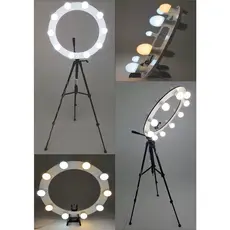 Ring Light 50cm 10 Soquetes E27 + Tripé 1,50m + Kit Selfie