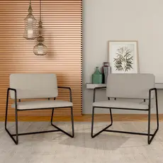 Kit 2 Poltronas Estofadas Sintra Estrutura Metalon Preto Fosco/Bege - Móveis Arapongas