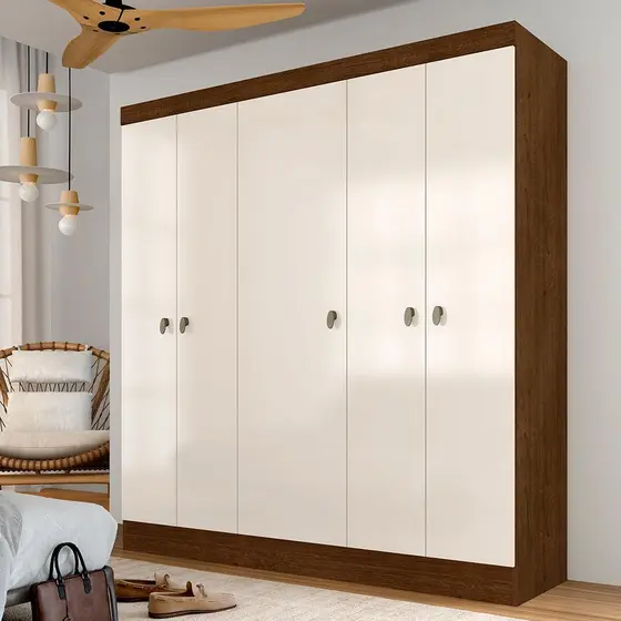 Guarda Roupa Solteiro Helena 5 Portas Freijó/ Off Premium - M.a