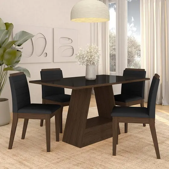 Mesa Com 4 Cadeiras Nápoles 1,36 Imbuia/preto/preto - Móveis Arapongas
