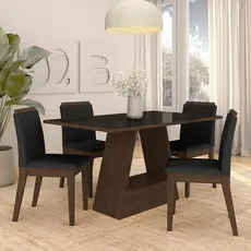 Mesa Com 4 Cadeiras Nápoles 1,36 Imbuia/preto/preto - Móveis Arapongas