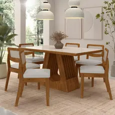 Mesa Santiago Com 6 Cadeiras Sextavada Freijó/off/corino Branco - M.a