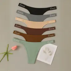 Kit 6 Calcinha Fio Dental de Poliamida com Elástico LOVE Confortável e Moderna para o Dia a Dia