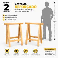 2 Cavaletes Studio De Madeira Para Mesa De Escritorio 80X50