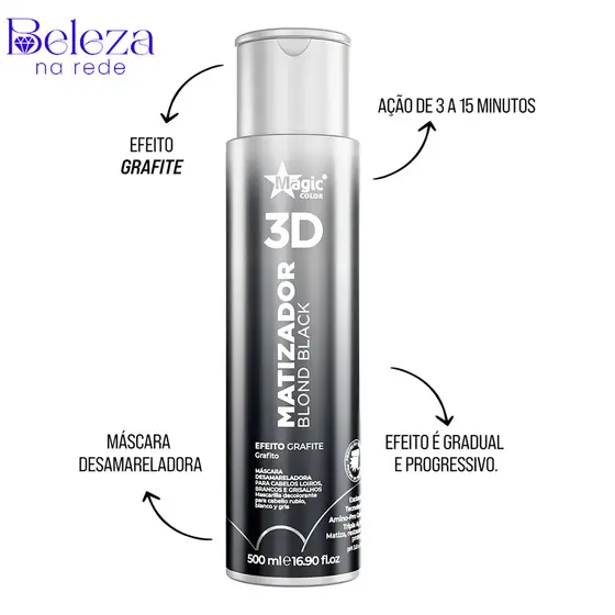 Matizador Magic Color Profissional 3D Blond Back Grafite - 500ml Para Cabelos Grisalhos