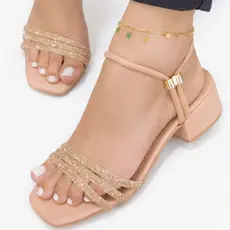 Sandalia Feminina Salto Bloco Tira Strass brilho 2 Modos De Uso