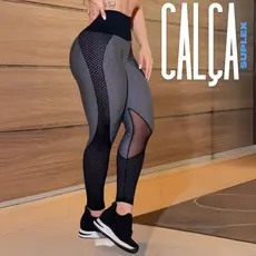Calça Legging Academia Fitness Feminina Cós Alto Recortes em Tela Zero Transparência Pronta Entrega