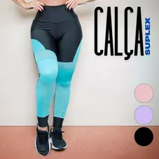 Calça Legging Academia Fitness Punho Recortes em Cirrê e Tela Tecido Grosso Conforto Envio Imediato