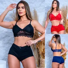 Pijama Top Doll Rendado Linha Noite Curtinho Para Dormir Feminino Conforto Sensual Sem Bojo Promoção