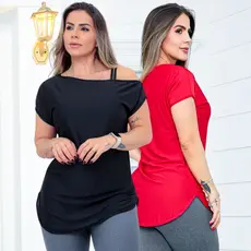 Kit C/2 Blusas Mullet Alongada Tapa Bumbum Decote Ombro Só Fitness Elegante Dry Fit Fresco Promoção