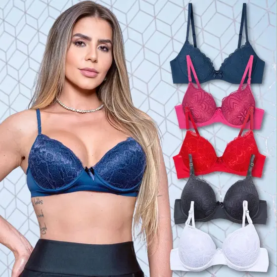 Kit 6 Sutiãs Soutien Renda Delicada Bojo Alças Reguláveis Fecho Traseiro Modela Silhueta Desconto
