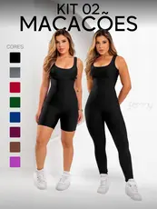 Kit 2 Macacões Longo e Curto Zero Transparência Fitness Premium Legg Feminino Academia Treino Bojo Removível Conjunto.
