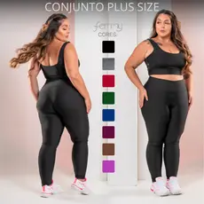 Conjunto Kit Plus Size Calça Legging + Top Feminino Fitness Academia Bojo Removível Zero Transparência Alta Qualidade