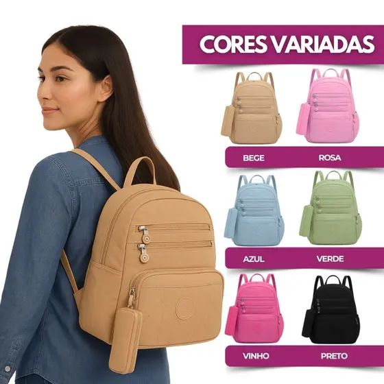 Mochila Espaçosa + Estojo Combinando Estilo Confortável Ajustável Funcional