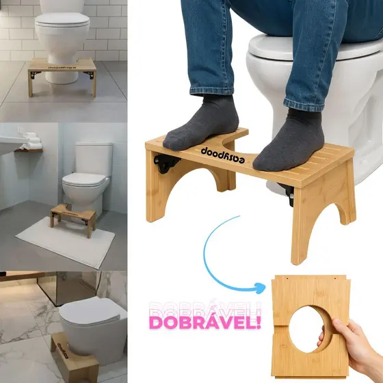 Banquinho Cócoras Banco Apoio Sanitário de Madeira Easypoop Ergonômico Retrátil Antiderrapante Elevação Postura