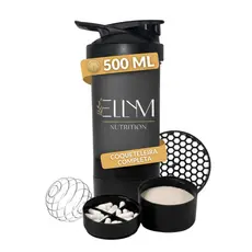 Coqueteleira Shaker Academia 500ml Garrafa 3 em 1 Ellym Nutrition Esfera Misturadora Compartimentos Cápsulas Whey