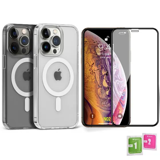 Kit Case Capinha MagSafe Magnética + Película de Vidro 3D iPhone Proteção Total Premium Full Cover