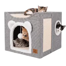Casinha Para Gato Petyc 2 Andares Com Arranhador Dobrável Casa Gatinho Com Brinquedo Toca Cama Felina Compacta