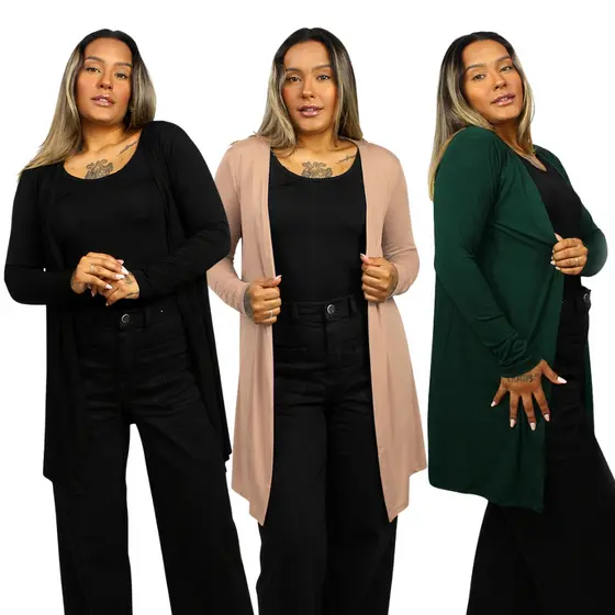 Cardigan Feminino Manga Longa Viscose Premium Inverno Básico Casual Moda 2026 Tendência
