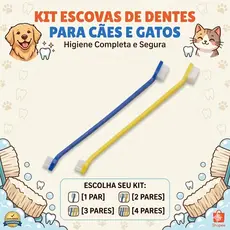 2 Escovas De Dente para Pet Cachorro Gato Cabeça Dupla