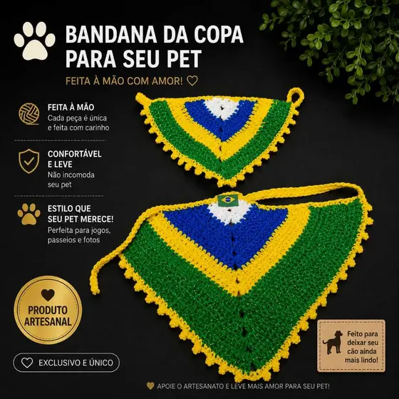 Roupinha para cachorro crochê bandana copa