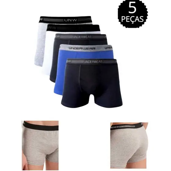 Kit de Cueca boxer masculina 100% Algodao E TEM COTTON E Elastano Cores Sortidas