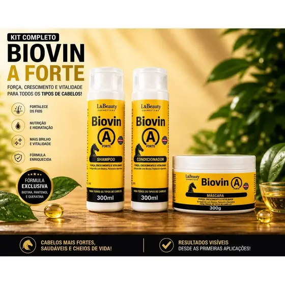 Kit Shampoo 300ml Biovin + Condicionador 300ml Biovin + Mascara 300gr Biovin-A P/ Crescimento Capilar  - L&BEAUTY