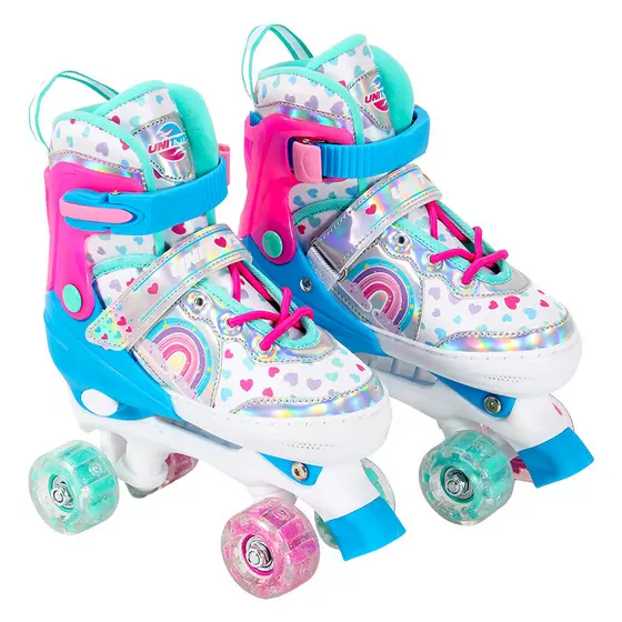 Patins roller com luz nas 4 rodas tamanho P 30-33 holográfico 60 kg