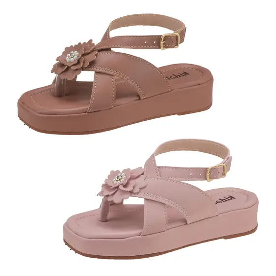 Sandália Flat Infantil Feminina Verão com Flor Kidstep