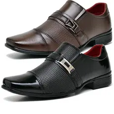 Kit 2 Pares De Sapato Social Masculino Oxford  Preto e Marrom com Fivela Elegante