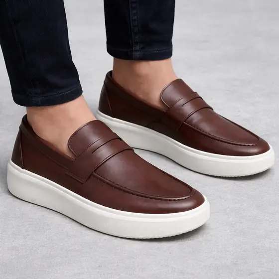 Sapato Social Loafer Masculino Mocassim Marrom Sola Branca