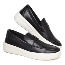 Sapato Social Loafer Masculino Mocassim Preto Sola Alta Branca