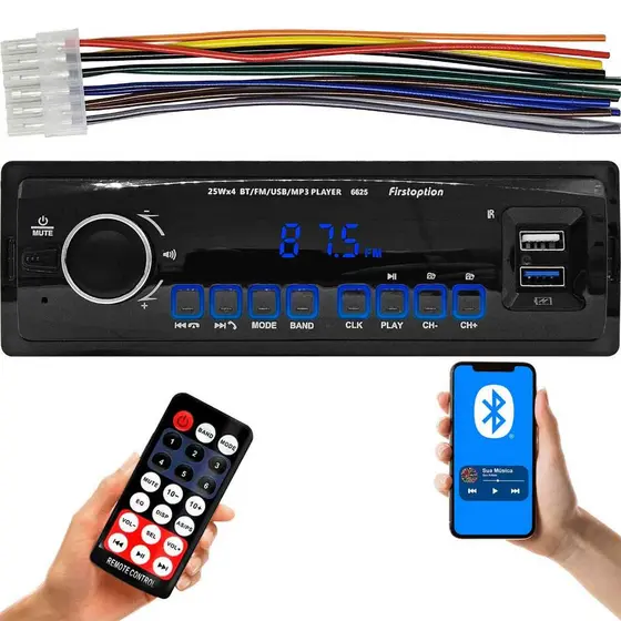 Rádio Mp3 Automotivo Com Controle Player Bluetooth Usb Universal 1 Din Painel Led