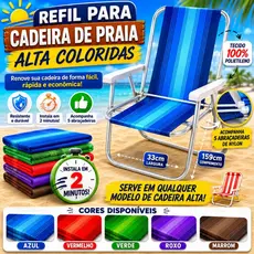 Refil para Cadeira de Praia Original Nylon Tecido Reposição Troca Rápida Resistente Colorido